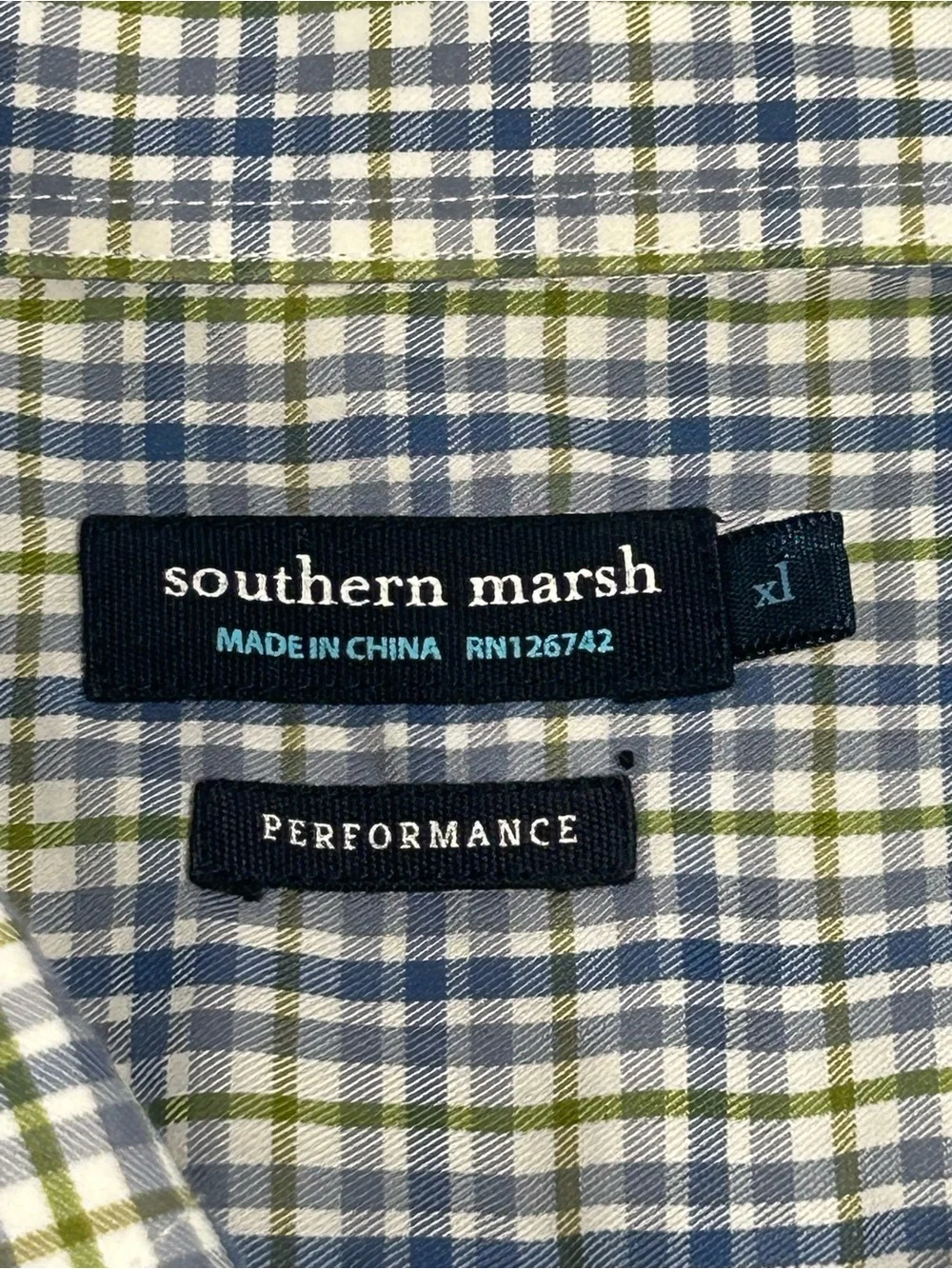 Southern Marsh Performance Shirt Men XL Blue Green Plaid Long Sleeve Button Down